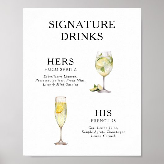 Signature Drinks Wedding Cocktail Menü Poster (Vorne)