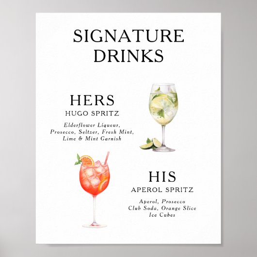 Signature Drinks Wedding Cocktail Menü Poster (Vorne)