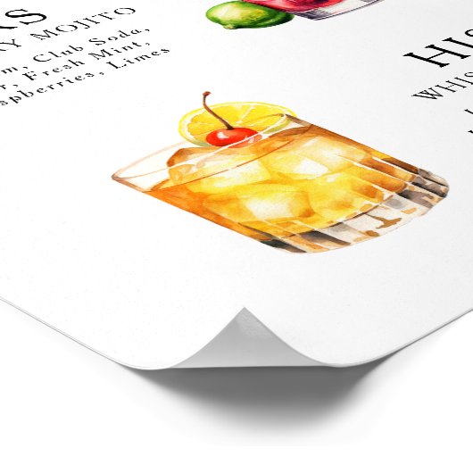 Signature Drinks Wedding Cocktail Menü Poster (Ecke)
