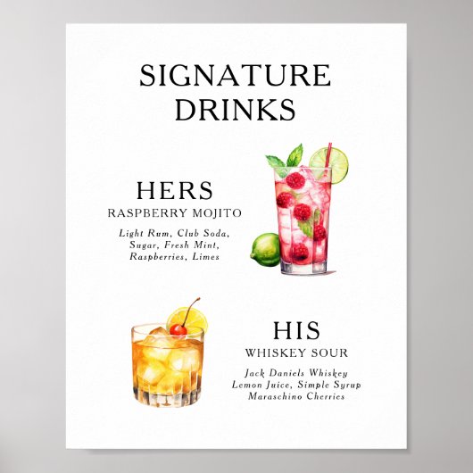 Signature Drinks Wedding Cocktail Menü Poster (Vorne)