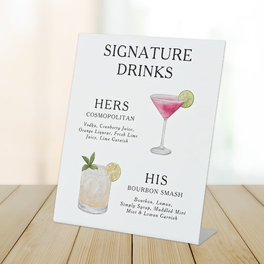 Signature Drinks Wedding Cocktail Menü Poster Sockelschild