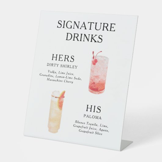 Signature Drinks Wedding Cocktail Menü Poster Sockelschild (Vorderseite)