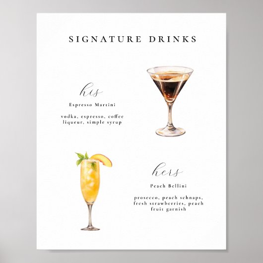 Signature Drinks Wedding Cocktails Poster (Vorne)