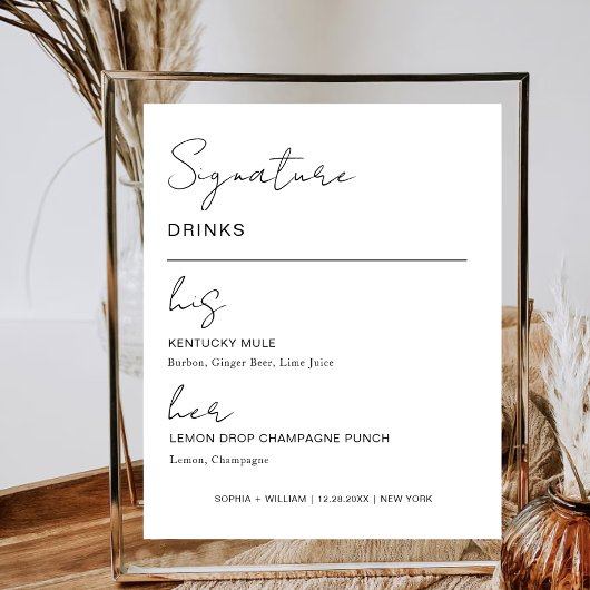 Signature Drinks Wedding Party Bar Menu Seine Hers Poster