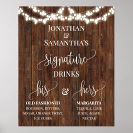 Signature Drinks Wedding Reception Rustic Sign Poster