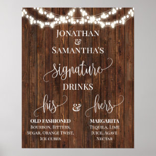 Signature Drinks Wedding Reception Rustic Sign Poster
