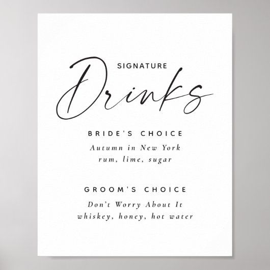 Signature Drinks Wedding Sign | Cocktailmenü Poster (Vorne)