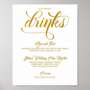 Signature Drinks Wedding Sign - Gold Foil (Imitate Poster