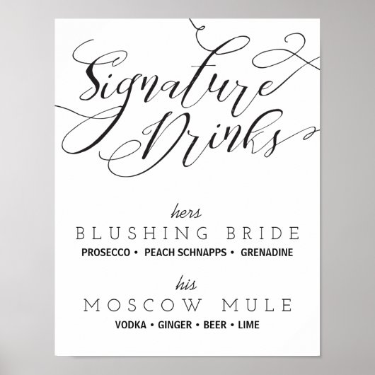 Signature Drinks Wedding Sign Poster (Vorne)