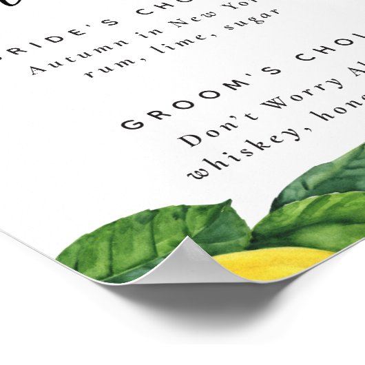 Signature Drinks Zeichen von Lemon | Citrus Weddin Poster (Ecke)