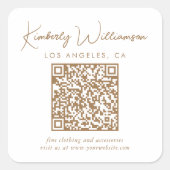 Signature Gold Script QR-Code Quadratischer Aufkleber (Vorderseite)