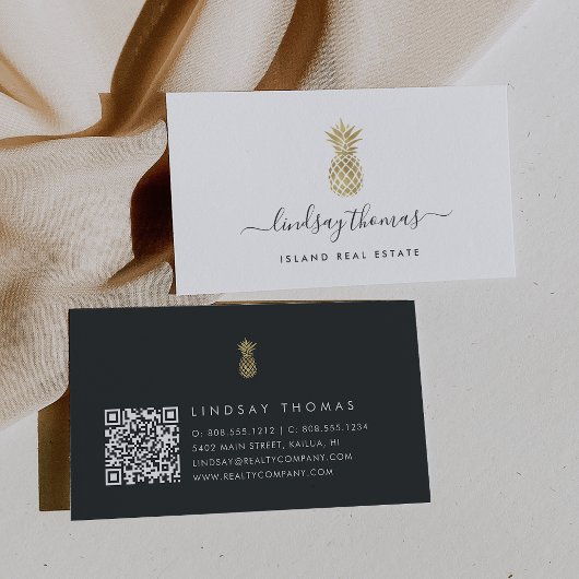 Signature Imitate Gold Ananas QR Code Visitenkarte