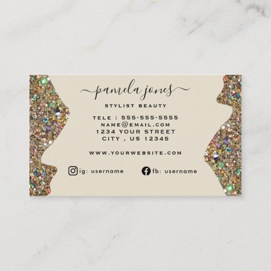 Signature Imitate Gold Glam Glitzer Beruflich Visitenkarte (Rückseite)