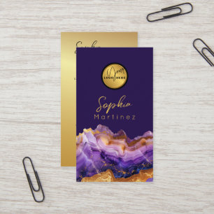 Signature Lila Achat Goldmarmor & QR-Code-Logo Visitenkarte
