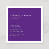 Signature Luxury Script Royal Lila und weiß Quadratische Visitenkarte (Rückseite)