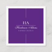 Signature Luxury Script Royal Lila und weiß Quadratische Visitenkarte (Vorderseite)