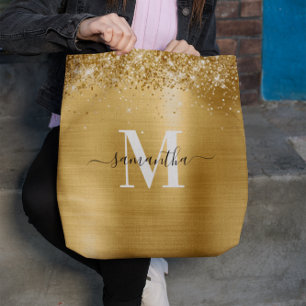 Signature Mit Monogramm Glittery Gold Foil Tasche