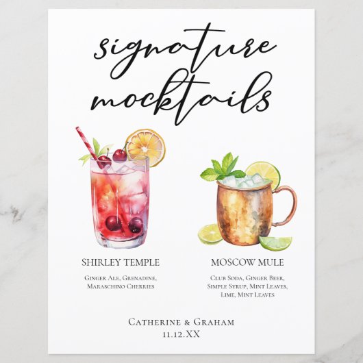 Signature-Mocktails Sommergetränke Hochzeitsmenü (Vorderseite)