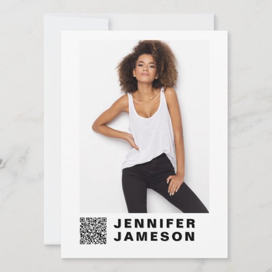 Signature Model Comp Card | QR-Code + 4 Fotos Einladung (Vorderseite)