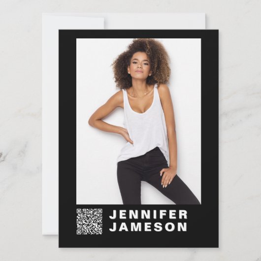 Signature Model Comp Card | QR-Code + 4 Fotos Einladung (Vorderseite)