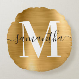 Signature Modern Monogram Gold Foil Foto Rundes Kissen