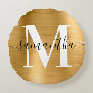 Signature Modern Monogram Gold Foil Foto Rundes Kissen