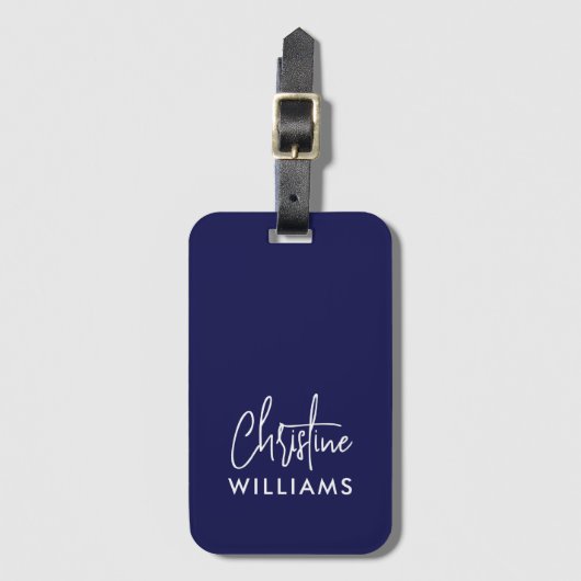 Signature Monogram Handgeschriebenes Skript Blau Gepäckanhänger (Vorderseite Vertikal)