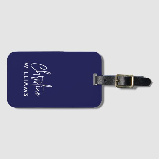 Signature Monogram Handgeschriebenes Skript Blau Gepäckanhänger (Vorderseite (Horizontal))