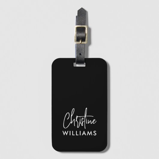 Signature Monogram Handgeschriebenes Skript Schwar Gepäckanhänger (Vorderseite Vertikal)