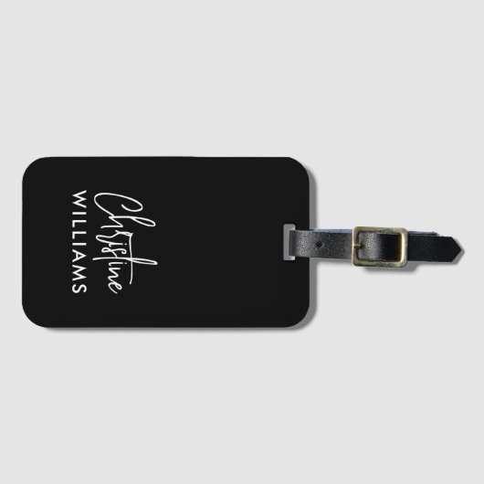 Signature Monogram Handgeschriebenes Skript Schwar Gepäckanhänger (Vorderseite (Horizontal))