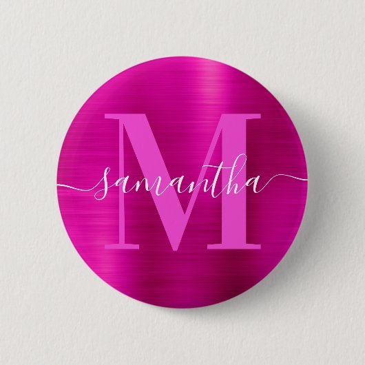 Signature Monogram Hot Pink Shimmer Foil Button (Vorderseite)