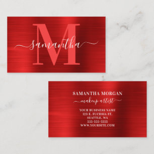 Signature Monogram Red Shimmer Foil Visitenkarte