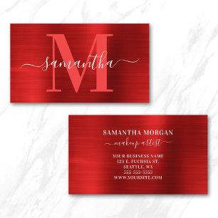 Signature Monogram Red Shimmer Foil Visitenkarte