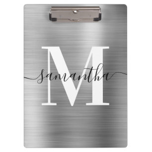 Signature Monogram Silver Shimmer Foil Klemmbrett