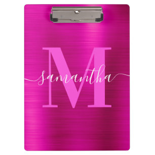 Signature-Monogramm Hot Pink Schimmerfolie Klemmbrett