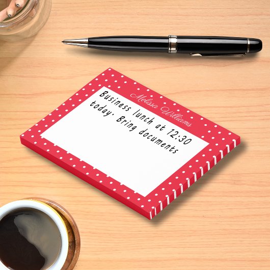 Signature Name White and Red Polka Dots Post-it Klebezettel
