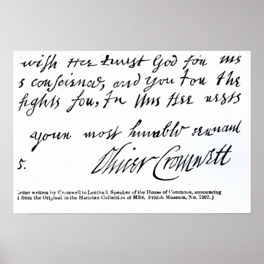 Signature Oliver Cromwell, handschriftlich Poster (Vorne)