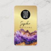 Signature Purple Agate gold marble & QR Code Logo Visitenkarte (Vorderseite)