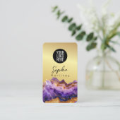 Signature Purple Agate gold marble & QR Code Logo Visitenkarte (Stehend Vorderseite)