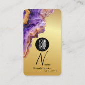 Signature Purple Agate gold marble & QR Code Logo Visitenkarte (Vorderseite)