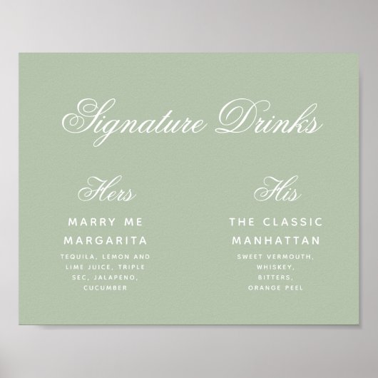 Signature Sage Drinks Grüne Hochzeitsskrippe Poster (Vorne)