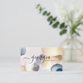 Signature Script Abstrakt Watercolor Gold Navy Visitenkarte (Stehend Vorderseite)