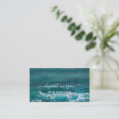 Signature Script Aqua Green Blue Modern Beach Busi Visitenkarte (Stehend Vorderseite)