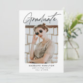 Signature Script Black Foto Graduation Party Einladung (Stehend Vorderseite)