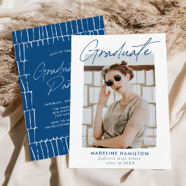Signature Script Blue Foto Graduation Party Einladung