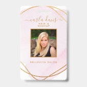 Signature Script Blush Pink Watercolor Gold Circle Ausweis (Vorderseite)