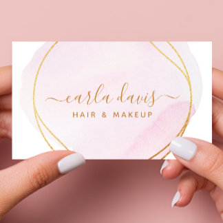 Signature Script Blush Pink Watercolor Gold Circle Visitenkarte