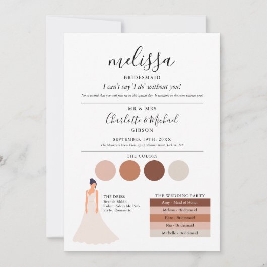 Signature Script Bridesmaid Wedding Info Card Einladung (Vorderseite)