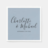 Signature Script Dusty Blue Elegant Hochzeit Serviette (Vorderseite)