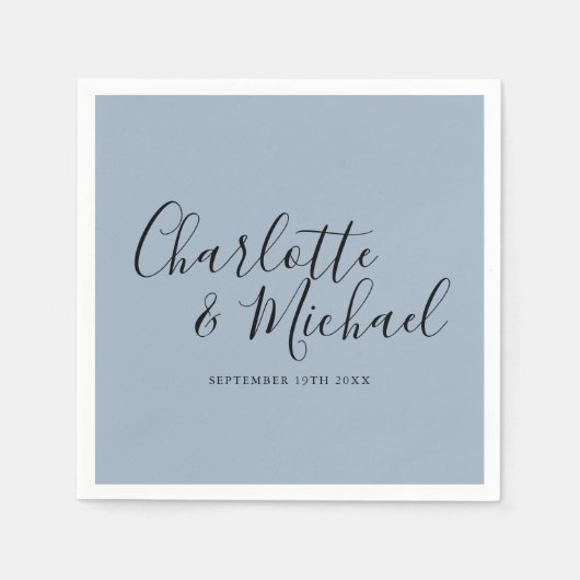 Signature Script Dusty Blue Elegant Hochzeit Serviette (Vorderseite)